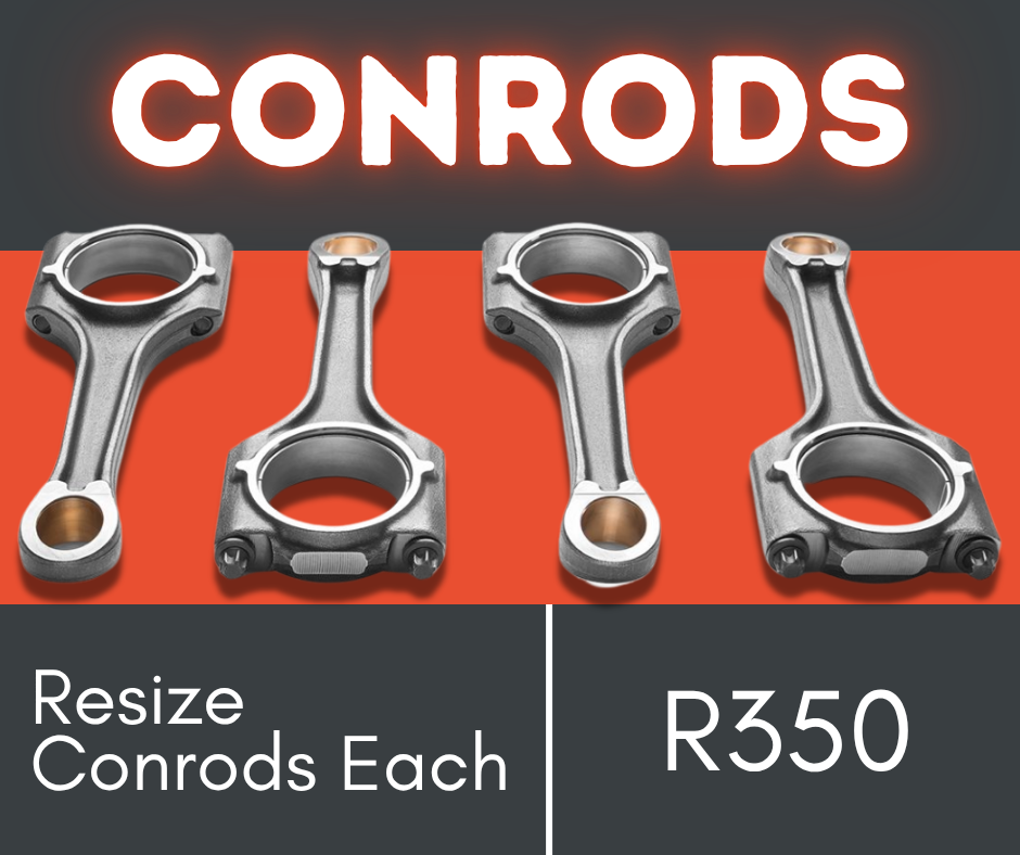 Resize conrods engineering service priced at R350 for each conrod.