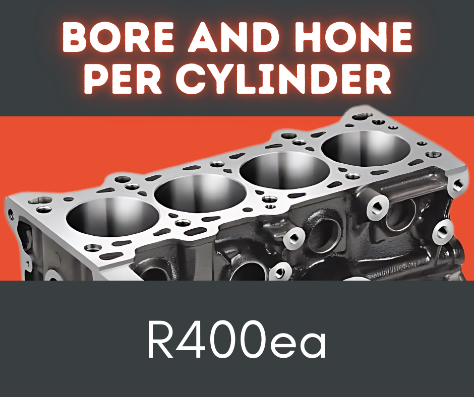 Engine block engineering: Bore and hone per cylinder priced at R400 each.