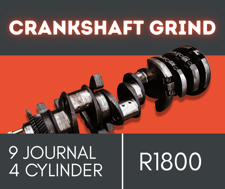 Image indicating that ACC Automotive offers a crankshaft grind engineering service for a 9 journal crank for a 4 cylinder engine block. This service is priced at R1800.